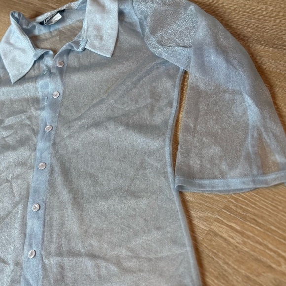 VINTAGE GARAGE, Sheer Blue Button-Up Shirt, large - Picture 7 of 14